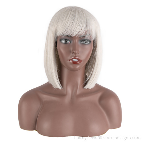 Fashion Woman Wigs Natural Colours With bang Heat-resisting Soft Hair Bob Style Brown Black Woman Wig Bob Short Synthetic Wig